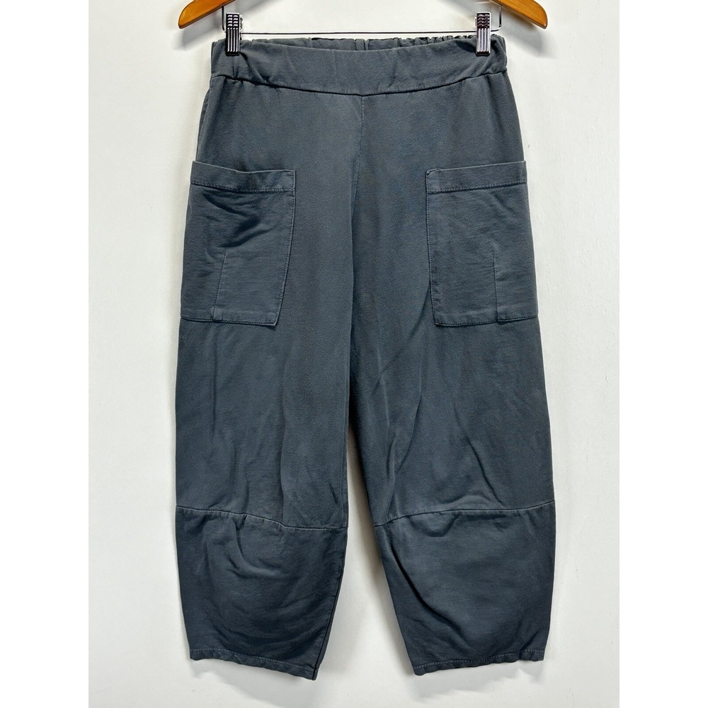 Suzy D London Jackie Crop Pants Sz 1 US Small Gray Cargo Pockets Lagenlook Pull